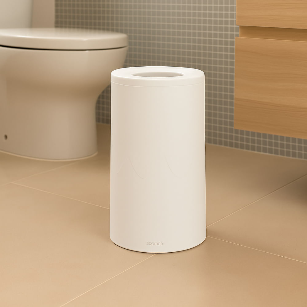 Lixeira com Tampa Vazada Tube Branco Fosco Banho Mais